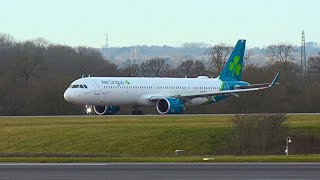 Aer Lingus A321 NEO takes off on a cold winter morning at Manchester aerlingus a321neo [upl. by Sixel]