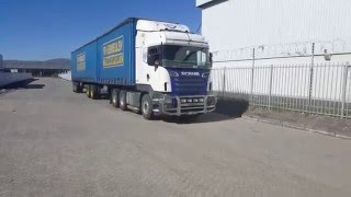 Scania R500 V8 leaving the depot with loud 6 inch straight pipes [upl. by Kaehpos]