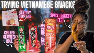 Trying 7Eleven snacks in Vietnam  Spicy Chicken Feet Spicy Lobster Chips amp Century Duck Egg [upl. by Retswerb]