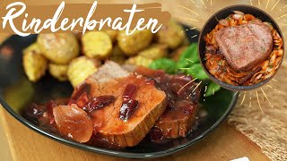 Rinderschmorbraten  ganz einfach aus dem Backofen  Festtagsessen Braten mit Kartoffeln [upl. by Gothurd]