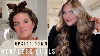 UPSIDE DOWN HEATLESS CURLS  NO HEAT  BOUNCY CURLS OVERNIGHT  Casey Holmes [upl. by Slosberg]