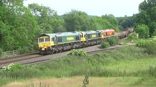 Class 66 lashup at Hatton with the 4E18 Fairwater Yard to Doncaster Wood Yard 120623 [upl. by Wash]