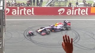 Sebastian Vettel BurnoutDonuts Full video  F1 Indian Grand Prix 2013 [upl. by Marti]