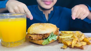 ASMR  Eating Zinger burger with fries and juice  Eating Sounds [upl. by Utta7]