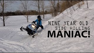 Nine year old teaches us how to side hill a snowmobile [upl. by Mariel959]