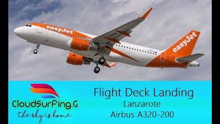 Flight Deck Landing Lanzarote ACEGCRR easyJet Airbus A320200 [upl. by Arnoldo]