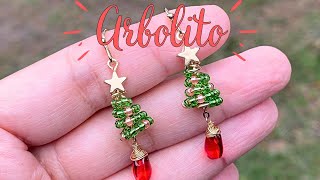 🎄Como hacer un ARETES con MOSTACILLAS tutorial para principiantes  DIY aretes de arbolito [upl. by Silva]