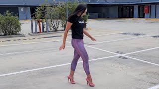 Ashley Tries Out Pleaser 6 Inch Hot Pink Strappy Single Sole High Heel Shoes with Test Walking [upl. by Acus207]