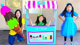 Wendy amp Jannie Pretend Play with Giant Ice Cream Cone Cart Store Kids Toy [upl. by Ojytteb]