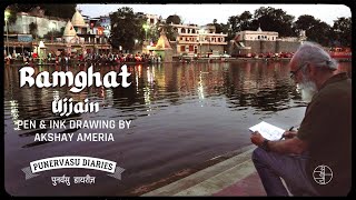 Ramghat Ujjain  Pen amp Ink drawing on location by Akshay Ameria Sailor Fude Fountain Pen [upl. by Woodford]