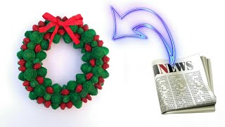 Christmas wreath  christmas decoration idea  how to make christmas wreath  newspaper craft [upl. by Ennaul]