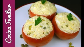 Tomate rellenos con ensaladilla rusa de arroz  Recetas de Javier Romero [upl. by Munro]