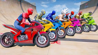 SPIDERMAN MOTORCYCLE RAMP CHALLENGE  CONE TRAP BRIDGE [upl. by Aryaz]