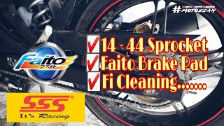 SNIPER 150  14  44 SSS SPROCKET  FAITO RACING DISC BRAKE PAD  FI CLEANING [upl. by Halsey]