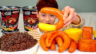 ASMR 매운 고스트페퍼라면과 뽀득 킬바사 통스팸 치즈소스 찍먹방 Ghost pepper Noodles With Sausage Spam Cheese sauce MuKBang [upl. by Belak944]