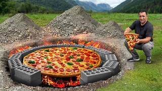 I Cooked a Huge Pizza Underground in the Wild Mountains Homemade Sausage Pizza Recipe [upl. by Franny678]