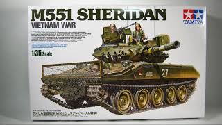 TAMIYA 135 M551 SHERIDAN VIETNAM WAR US ARMY AIRBORNE TANK Model Kit UNBOXING [upl. by Viviene561]