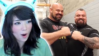 Emiru reacts to Giants having fun Brian Shaw Eddie Hall Hafthor Bjornsson [upl. by Adnaram]