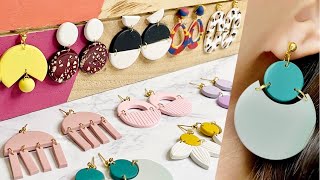 10 Polymer Clay Earrings Using Circle Cutter  Trendy Statement Earrings [upl. by Sakram]