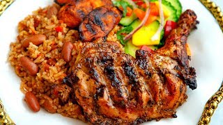 Jerk Chicken Rice amp Beans amp Fried Plantain [upl. by Uyerta]