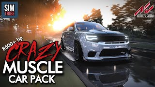 CRAZY Free Muscle Car Pack  10 CARS 8500 Total HP  Assetto Corsa Mods 2023 [upl. by Nahsez843]