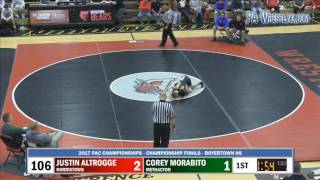 20170218 106 lbs Justin Altrogge Norristown vs Corey Morabito Methacton [upl. by Annayak]