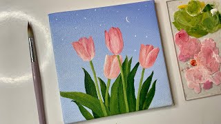 Acrylic painting tulip flowersacrylic painting tutorialacrylic painting for beginners tutorial [upl. by Griseldis421]