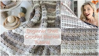 Beginner Shell Crochet Blanket Tutorial [upl. by Dora227]