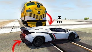 TREN vs COCHES REALES 🚄💥 BeamNG Drive Accidentes [upl. by Atsuj]