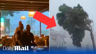 Extreme storms batter Majorca Holidaymakers get battered by 75mph winds [upl. by Oremar970]