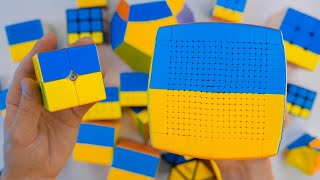 Making Ukraine Flag on Rubiks Cubes of All Sizes Support UkraineStop War [upl. by Elockcin]