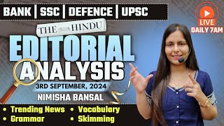 Editorial Analysis  3rd September 2024  Vocab Grammar Reading Skimming  Nimisha Bansal [upl. by Omari]