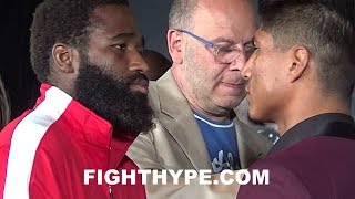 ITS ON ADRIEN BRONER STARES DOWN MIKEY GARCIA ICE GRILL EACH OTHER DURING TENSE FACE OFF [upl. by Atsejam71]