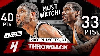 Tim Duncan vs Amare Stoudemire LEGENDARY Game 1 Duel Highlights 2008 Playoffs  CLUTCH Duncan [upl. by Leira]