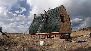 Arched Cabin Build  Metal Siding Installation 8 [upl. by Semmes]