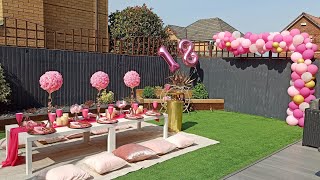 DIY 18TH BIRTHDAY PARTY PICNIC Decorate a Luxurious Picnic Fushia pink and gold themed party [upl. by Simsar]