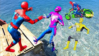 SUPERMAN AND RAINBOW SpiderMan JUMPING in WATER ragdolls spiderman gta5 spidermanragdolls [upl. by Llebasi]