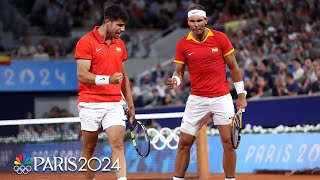 Rafael Nadal Carlos Alcaraz show why theyre a DREAM TEAM in first doubles match  Paris Olympics [upl. by Zulaledairam]