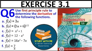 Exercise 31 Question 6 class 12 Maths KPK Book  Ex 31 Q No 6 First principle rule find derivative [upl. by Avirt]