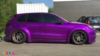 Spotted  Candy purple slammed Porsche Cayenne from Romania [upl. by Nortyad326]