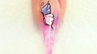 Papillon One Stroke et Effet Marbré sur Ongle Acrylique Tutoriel par Naio Nails [upl. by Ahsinam]