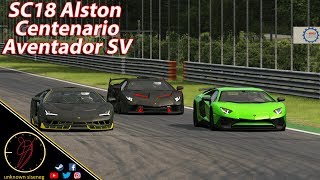 Lamborghini SC18 Alston vs Centenario vs Aventador SV at Monza  Assetto Corsa [upl. by Manton451]