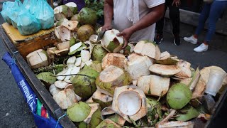 Filipino Street Food  Coconut Juice drink in the Philippines  Buko Juice Street Food [upl. by Ettezil]