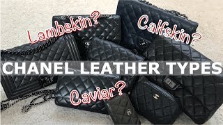 CHANEL HANDBAG LEATHER TYPES CAVIAR LAMBSKIN CALFSKIN ANNA IN WARSAW [upl. by Hannahsohs]