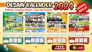 Desain Kalender 2024  LENGKAP Hijriyah Jawa amp Jadwal Sholat FREE CDR  nurdesigns [upl. by Enyawad836]