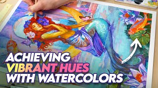 My SECRET Technique to achieve Vibrant Hues with Watercolors  Mermaid Painting Process 🌈🧜‍♀️ [upl. by Ellemac351]