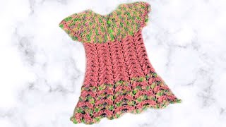 Crochet unique shell stitch baby dress12 to 18 months  English version [upl. by Princess]