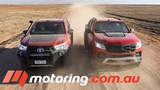 2018 HSV Colorado SportsCat v Toyota HiLux Rugged X  motoringcomau [upl. by Cade620]