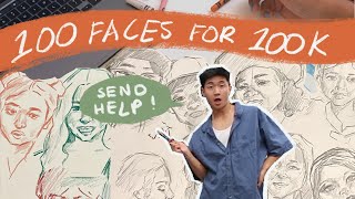 DRAWING 100 FACES FOR 100K SUBSCRIBERS 🥳 [upl. by Ahsilak]