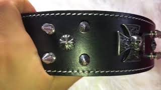 Skull Cross Leather Collar  Roman Dog Collars [upl. by Simdars442]